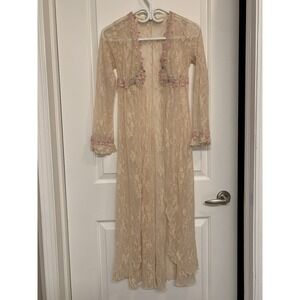 Vintage Claire Pettibone Lace Duster Robe XS Floral Appliqué Bridal Boho Fairy
